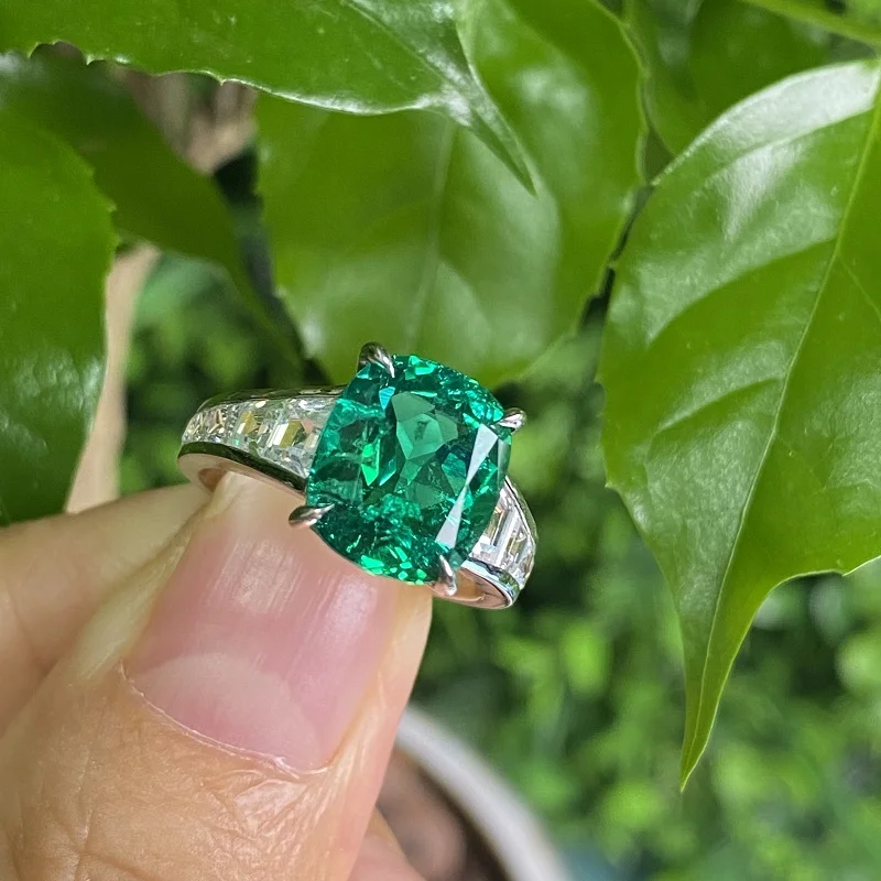 New Arrivals S925 Silver 3.68ct Lab Grown Emerald Ring Fashion Wedding Band Engagementing Jewelry Women