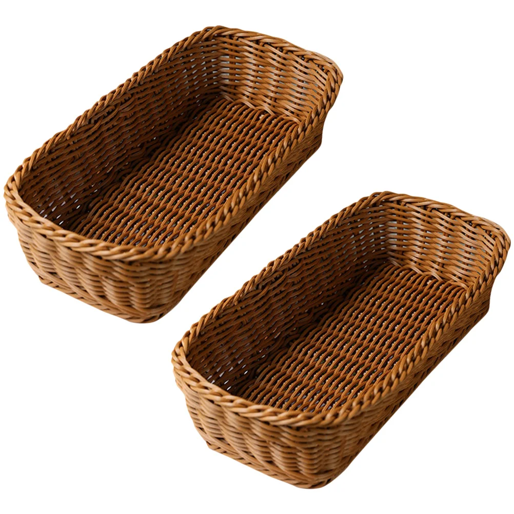 

2 Pcs Brown Wicker Cutlery Basket Compact Storage ganizer for Kitchen Bathroom Counter Decorative Table Household Desk Plastic