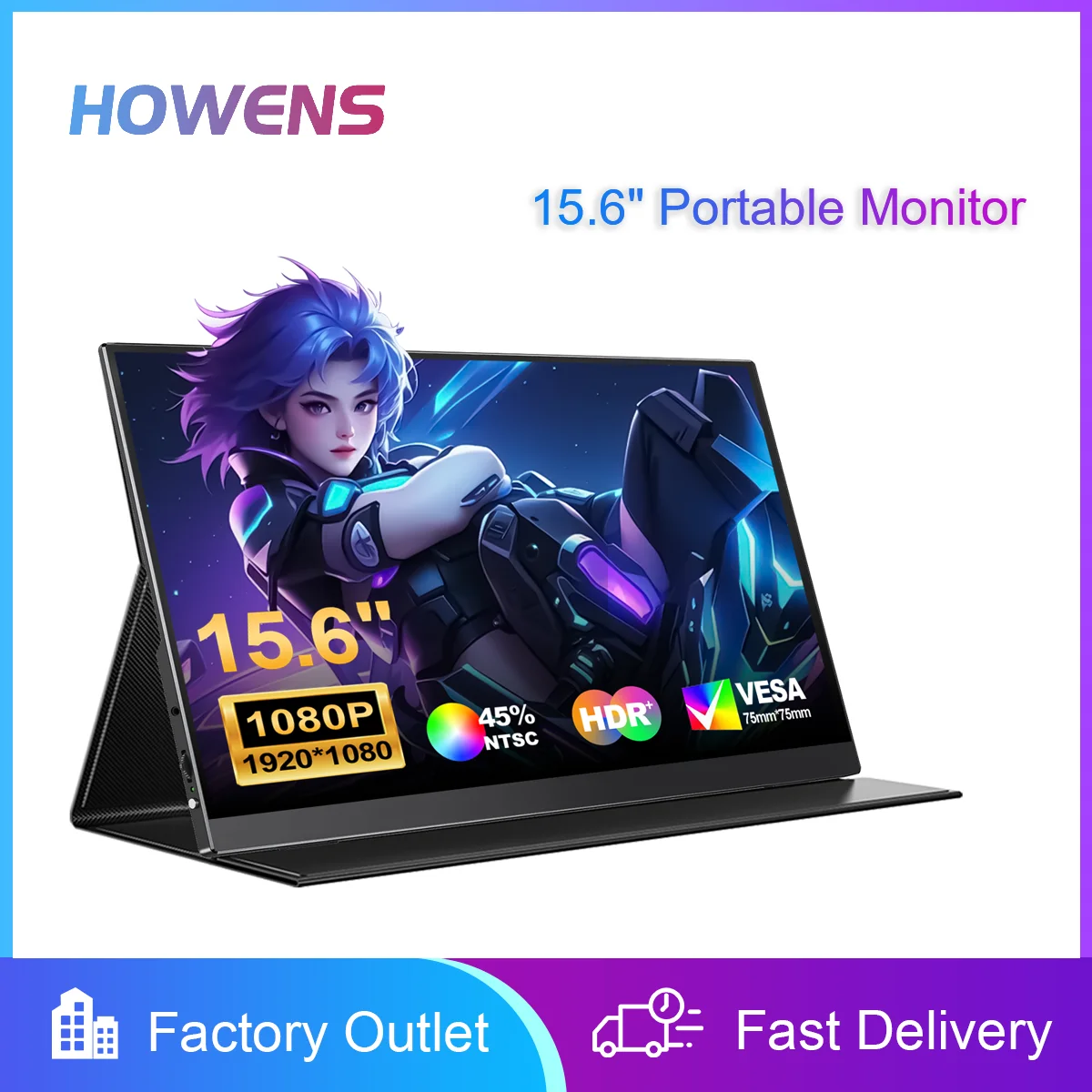 FHD 15.6 Inch Ultra Portable Display 1920×1080 60Hz Built-In Dual Speakers MiniHDMI Type-C Port Phone Laptop Expansion Monitor