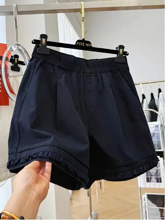 

Повседневные шорты А-силуэта с широкими штанинами в корейском стиле, с рюшами под дерево, летние, для женщин, с эффектом омоложения