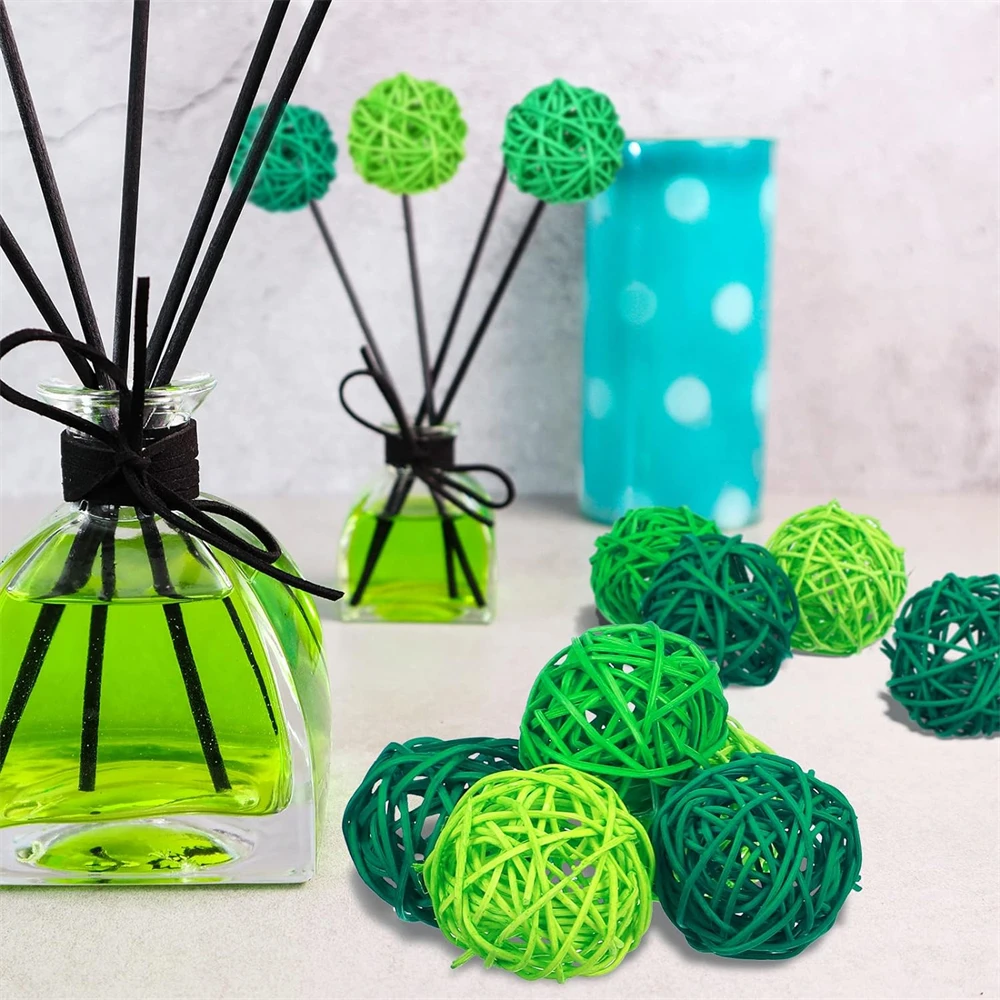 24Pcs St Patricks Day Green Rattan Balls Wicker Hollow Out Holiday DIY Craft Table Ball and Bowl Centerpiece Home Decor