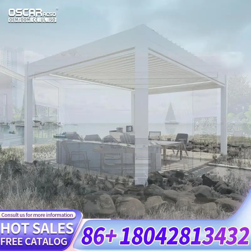 Pérgola de Aluminio 12x16 con Persiana Eléctrica Impermeable para Exteriores, Diseño Modular con Área de Descanso para Jardín, Patio Trasero