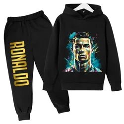 Ronaldo-conjunto de moletom e calças de lã de duas peças infantil, roupas esportivas casuais, outono e inverno