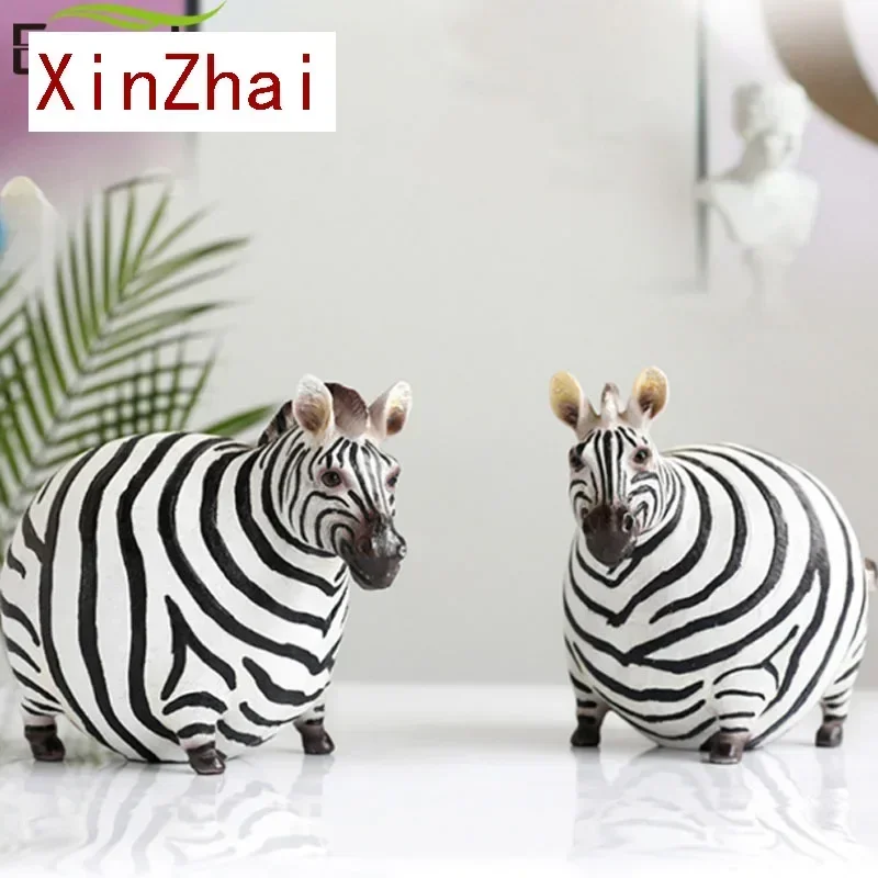 

Nordic Creative Resin Cute Fat Zebra Figurine Animal Figurine Sculpture Ornaments Desktop Crafts Art Decoration Statue