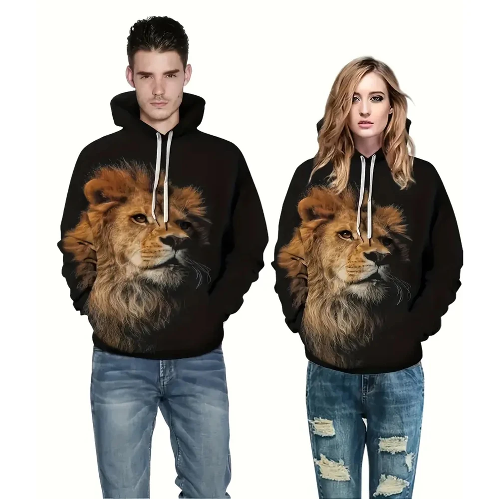 Lion 3D Vintage Print Two-Piece Hooded Sweatpants for Men Fall/winter Casual Street Retro Men's Fashion Sweatshirt