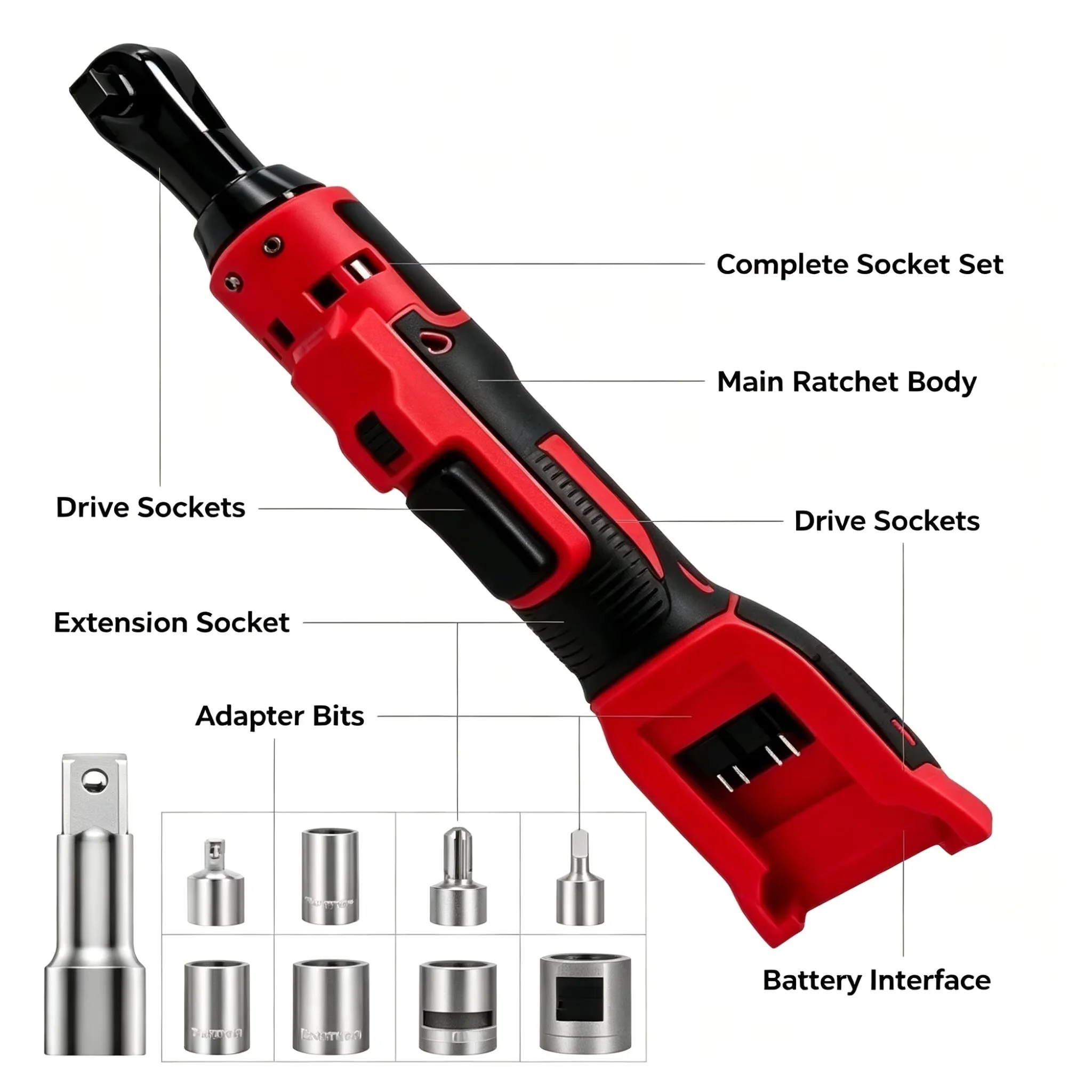 Brushed Ratchet Wrench M-WALK Extended Electric Ratchet Wrench High Torque 3/8' Professional Drive 18V Brushless Power Tools For Milwaukee 18V Battery, No Battery