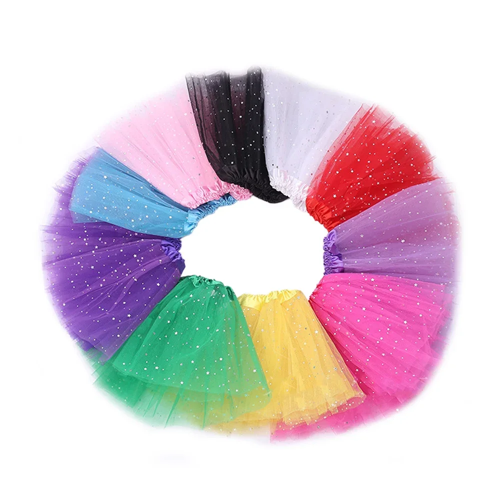 Women Tulle Tutu Skirt Dance Party Ballet Elastic Waist 3Layer Princess Birthday Mesh Star Mini Transparent Pettiskirt Skirts