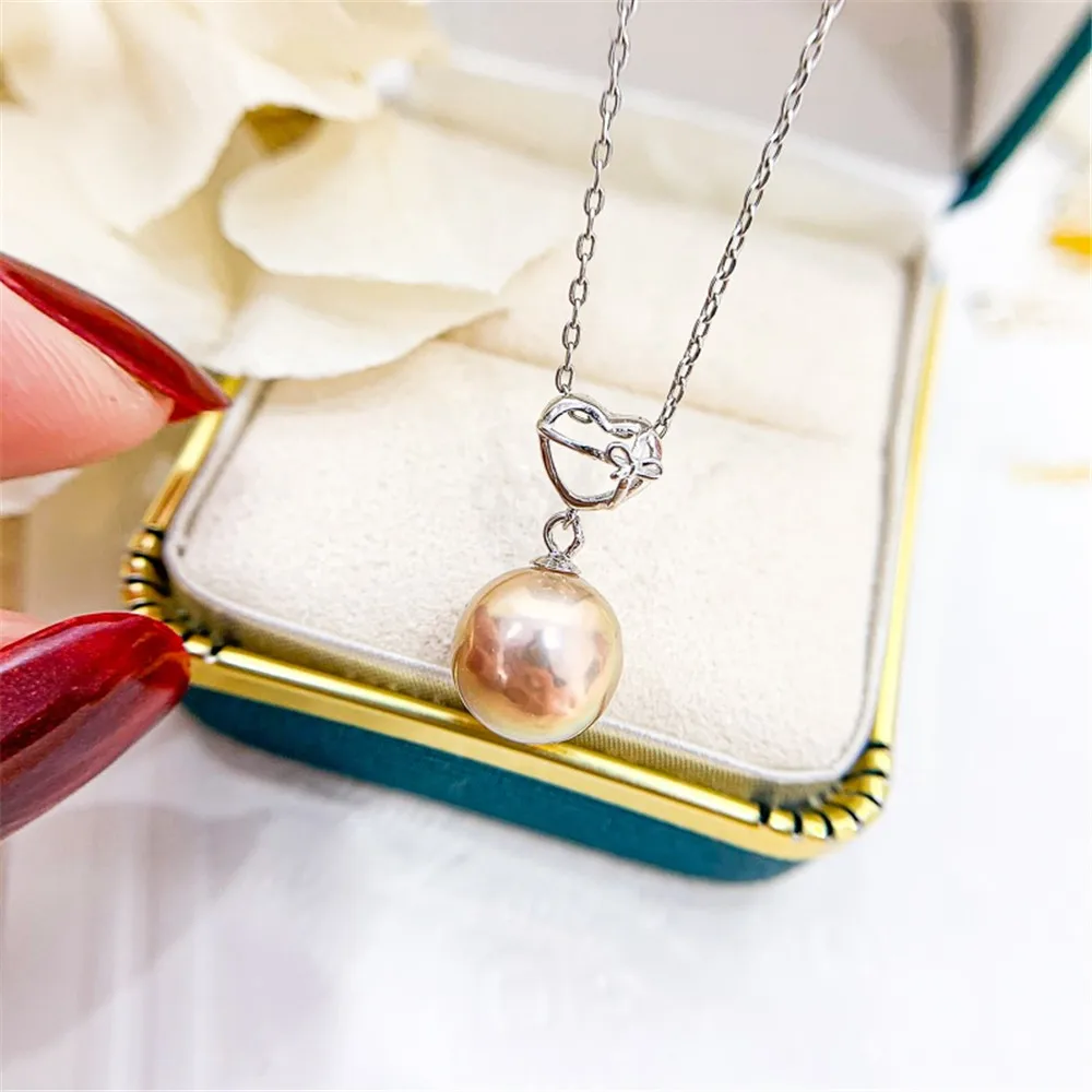 

DIY Pearl Accessories S925 Sterling Silver Pendant Empty Support K Gold Love Necklace Pendant Fit 8-12mm Circle D191