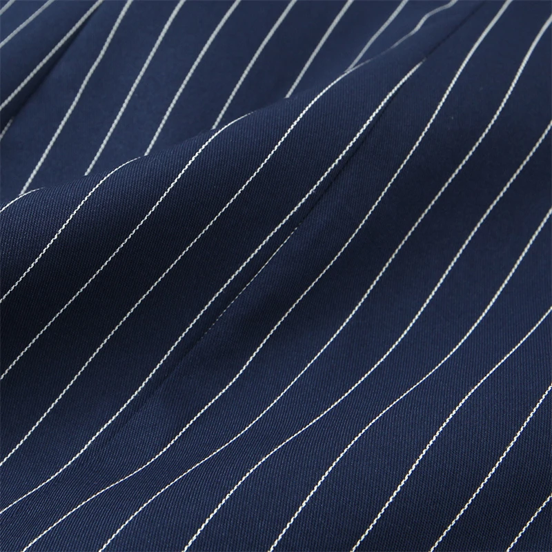 KEYANKETIAN 2026 Women's Navy Blue Pinstripe Blazer Asymmetrical Lapel Long Sleeve Suit Jacket Office Lady Casual Blazer Coat