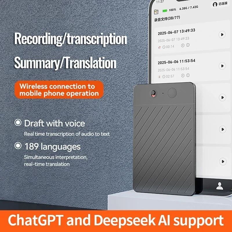 AI Voice Recorder with LED Indicator ChatGPT Smart Transcription Summarization and Translation Intelligent Note Voice Recorder