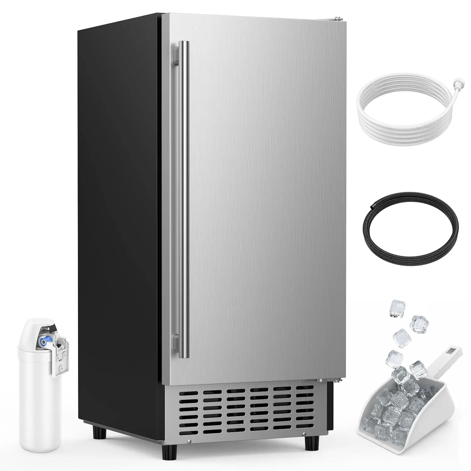 Under Counter Ice Maker Machine 130LBS/24H, Stainless Steel Built-in Freestanding Ice Maker with 30 Storage, Ideal, Customized
