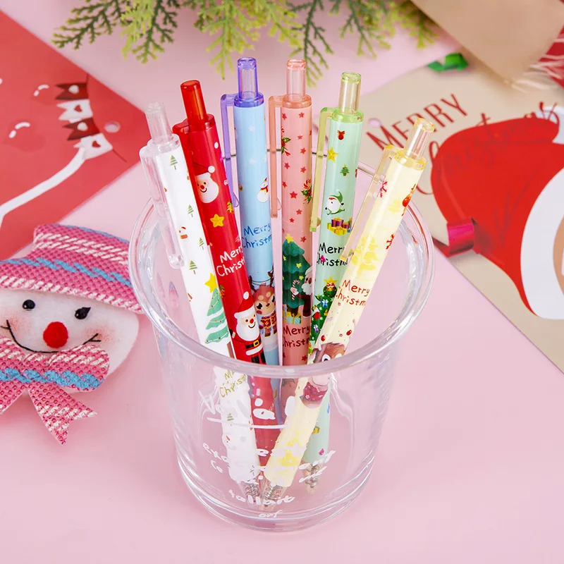 12/60 Pcs Gel Pens Set Wholesale Christmas Cute Cartoon Press Neutral Pen Student Final Christmas Gift Rewards Back To School