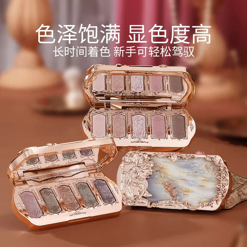 Paleta de sombras de olhos sereia, 5 cores, diamante, glitter, multiuso, acabamento fosco e brilhante, de longa duração, até 12 horas de usar