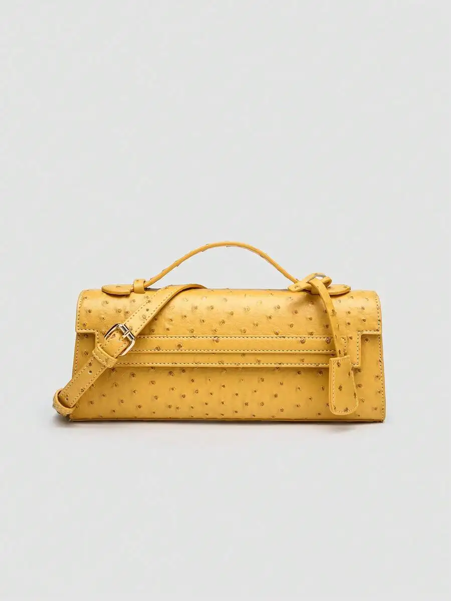 

Женская сумка-кроссбоди с верхней ручкой из искусственной кожи с тиснением под страуса, горчично-желтого цвета
