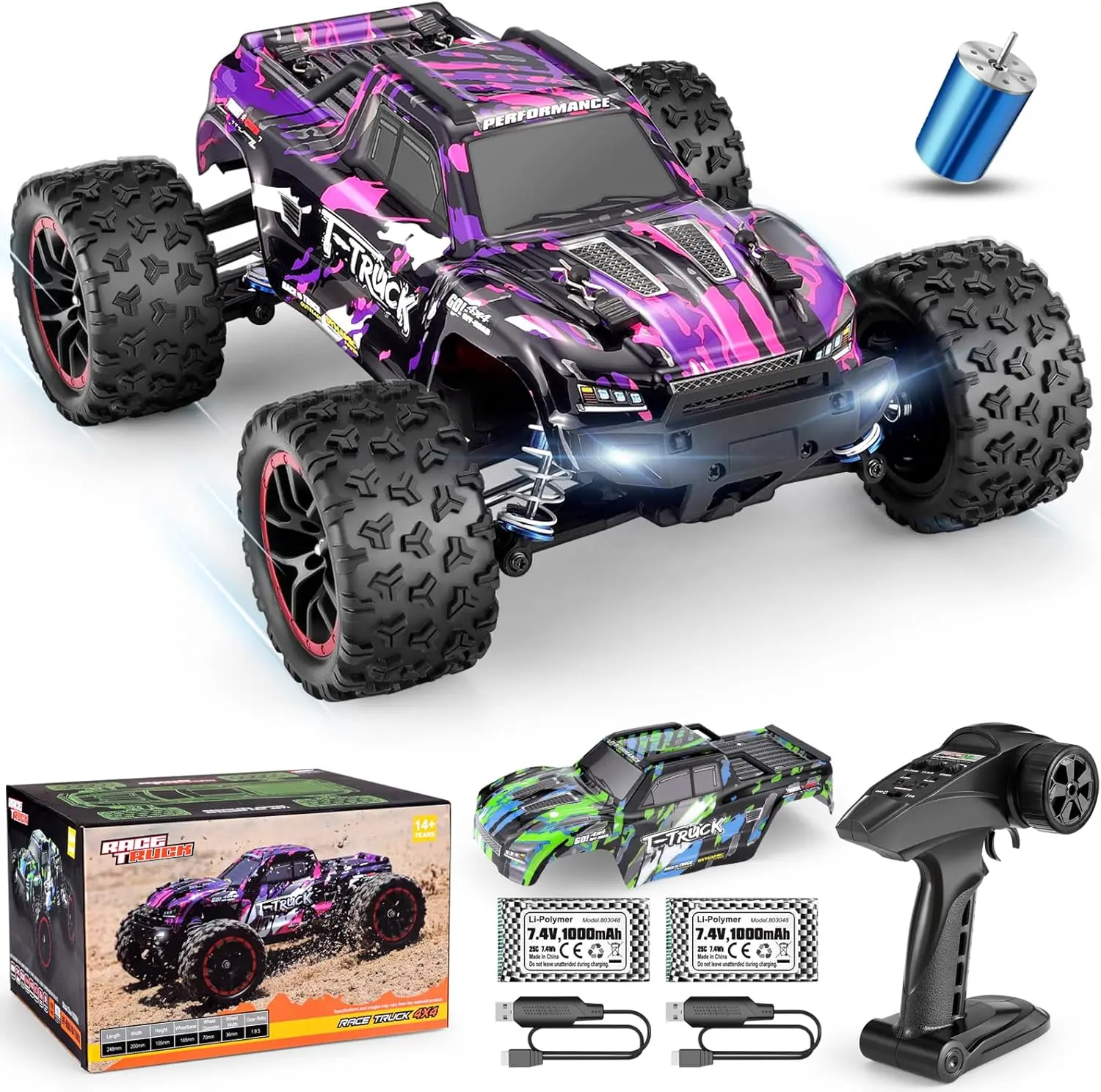 Scale Brushless Fast RC Cars 18859A, 4WD Off-Road Remote Control Trucks 48 KM/H Speed for Adults and Kids Boys, A