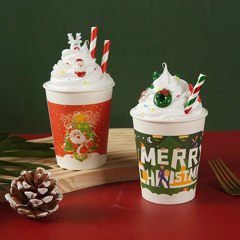 New Simulation Ice Cream Cup Artificial Christmas Theme Ice Cream Sundae Model Fake Cream Cup Dessert Shop Ornaments Photo Props