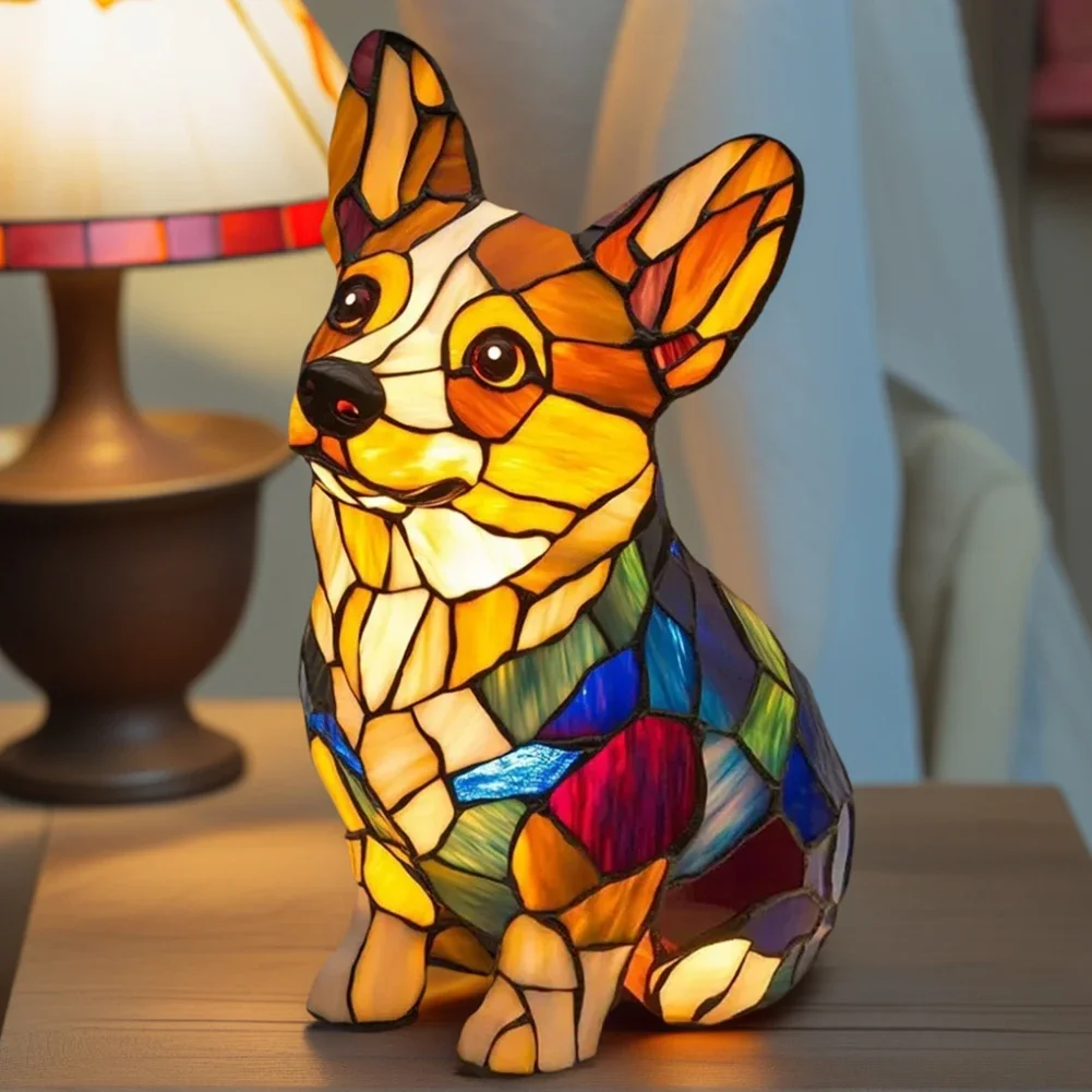 LED Corgi lampe et carlin lampe chien série Art veilleuse tachée résine français table veilleuse mignon animaux de compagnie chiens décor de bureau