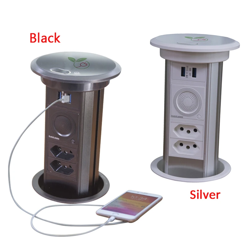 WIFI Brazilian Power Outlets Auto Lifting Electric Tower Socket With 2/4 Plug , Double USB Port, Speaker Wireless Faster Charger