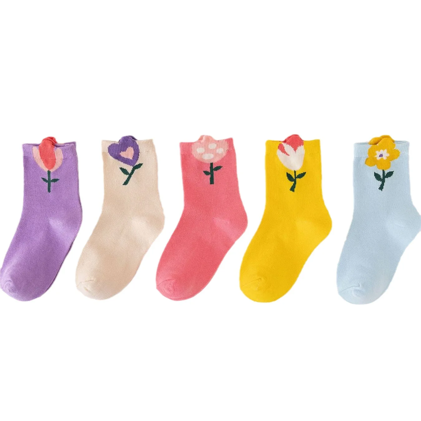 

5PS Children's Socks Spring and Autumn Winter Cotton Socks Medium Korean Version Sweet Flower Versatile Princess Girls' Socks