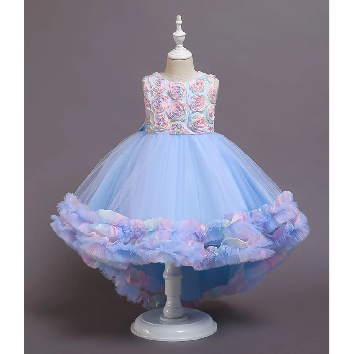 Michella Fashion Little Girls 3D Rose Petal Flower Girl Dress Birthday Party Pageant Hi-Lo Rainbow Gown 68018