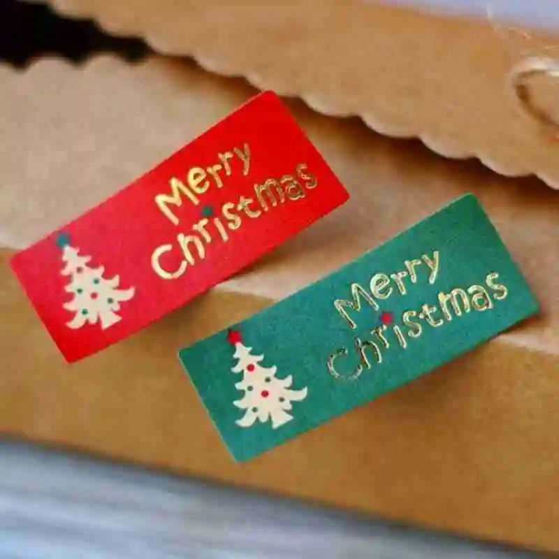 50pcs Gold Foil Christmas Stickers Kawaii New Year Gifts Wrap Envelopes Sealing Sticker Cute Xmas Gift Box Packaging Label Tags