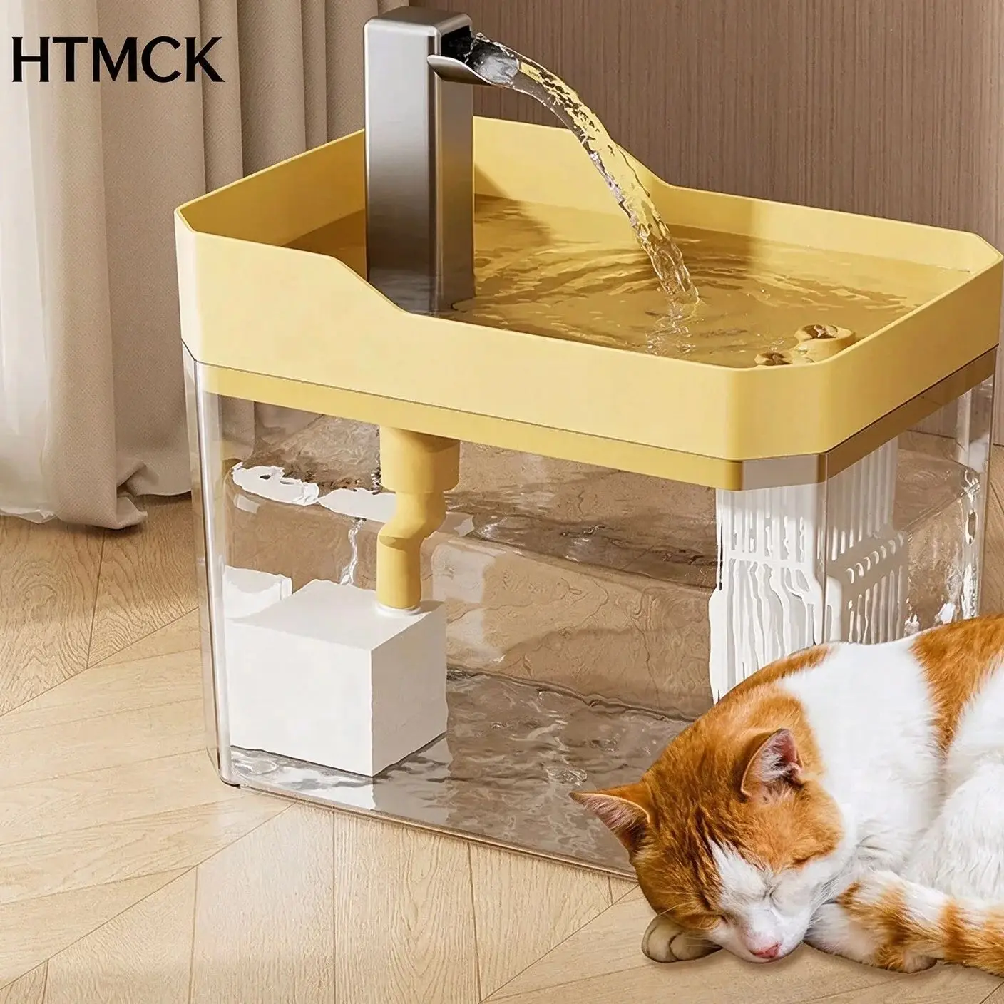 HTMCK USB Cat Water Fountain with Auto Filter Anti-Dry Burning Transparent Recirculating Dispenser with Pump for Cats gallery 2