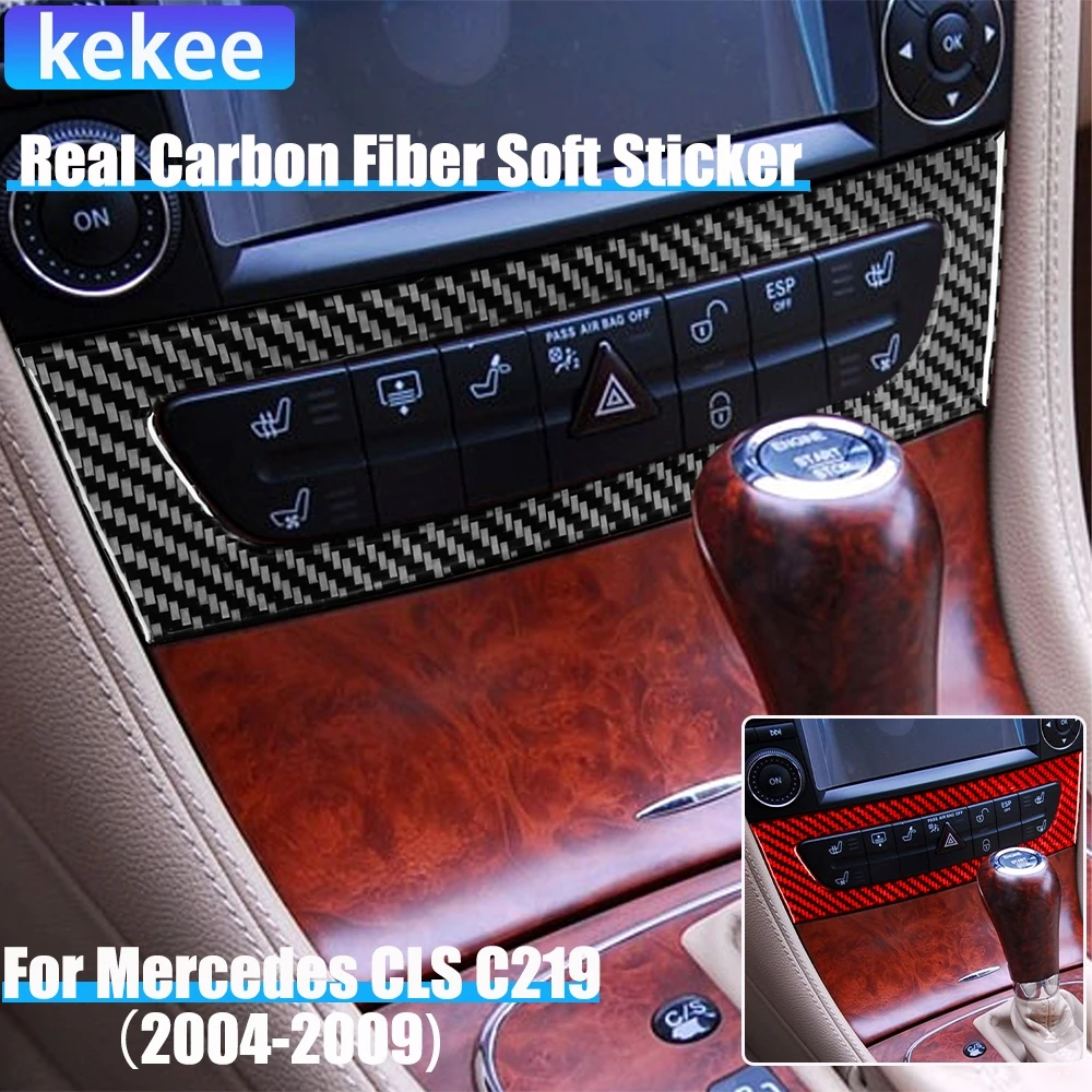 

Real Carbon Fiber Car Accessories Center Seat Heating Cover Soft Sticker For Mercedes CLS C219 2004 2005 2006 2007 2008 2009