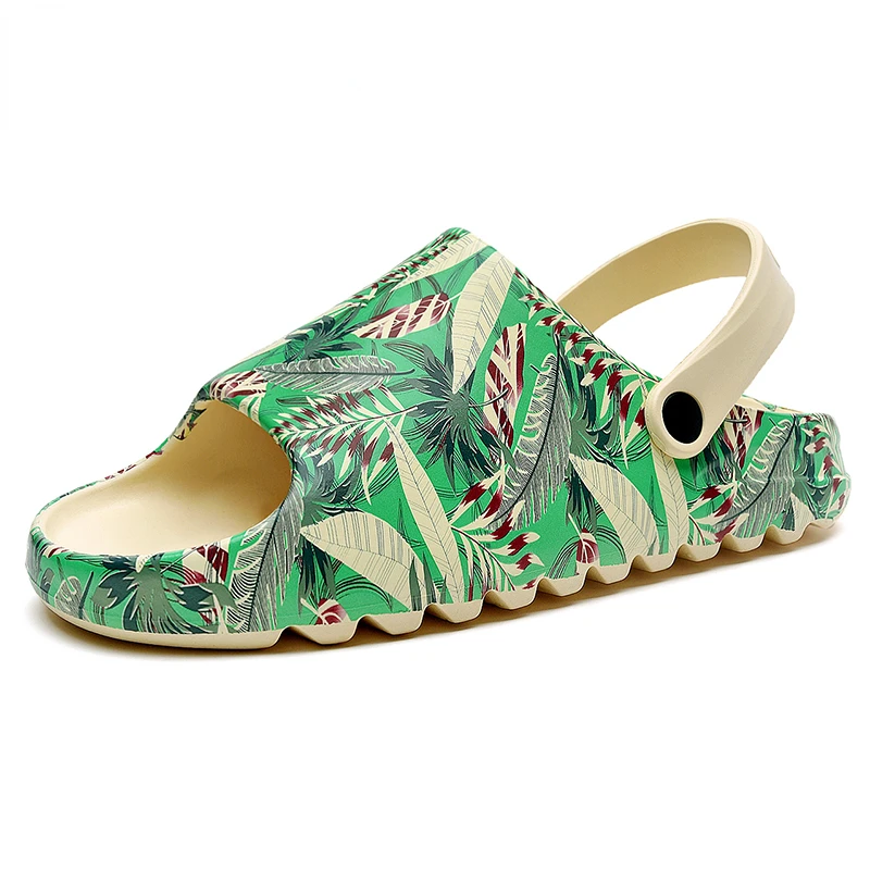 Men's Summer Leaves Inspired Ye Slides Slip On Breathable Cool Beach Sandal Lightweight Fish Mouth Men Slippers Plus Size 39-46