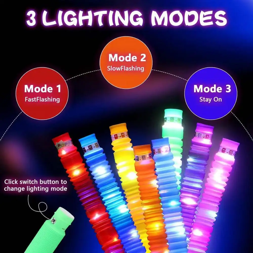 3 6 12 18PCS LED FlashTubeSensory Toy Adult Stress Relief ToyKids Autism Anti-Stress Plastic CorrugatedTube Squeeze Toy for Kids