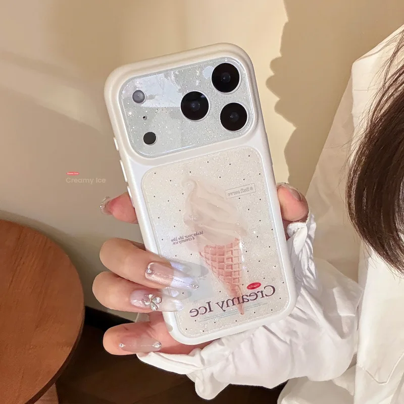 Summer Ice Cream Glitter Pattern Soft TPU Phone Case Drip Glue Craft Shockproof Anti-drop Cover for iPhone 17 Pro Max