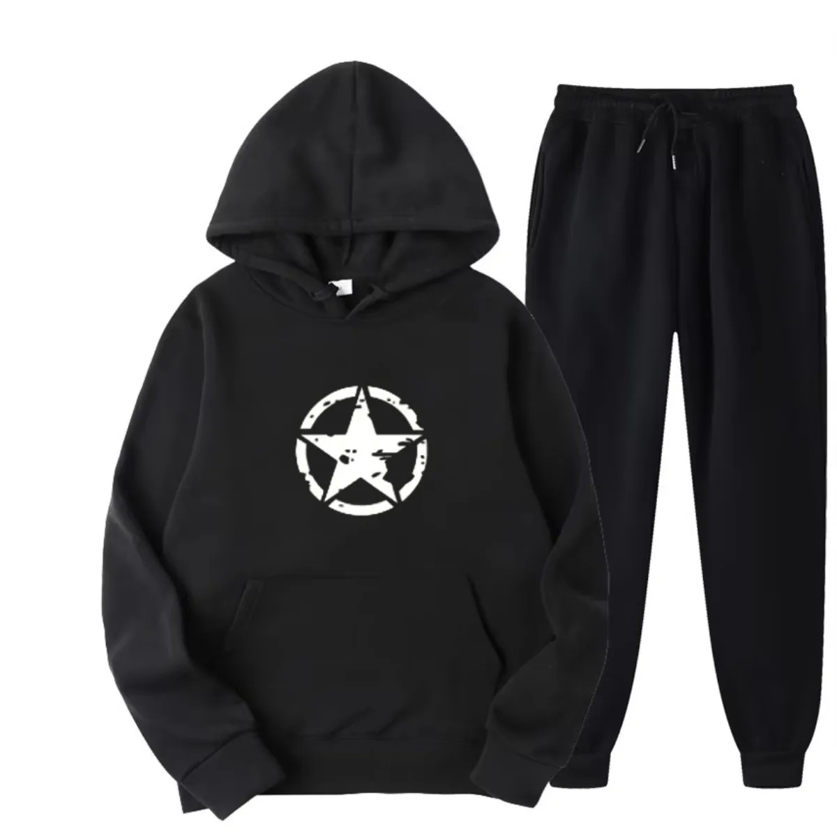 

Autumn and Winter Men's 100_ Cotton Comfortable and Casual Loose Oversized Star Logo Printed Sports Hoodie Sweatshirt Set