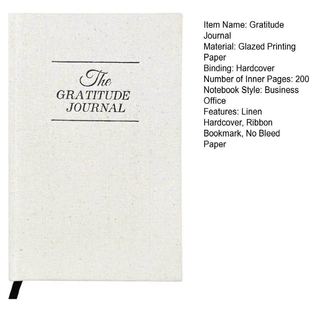 A5 Gratitude Journal Affirmation Goal Reflection Linen Hardcover Ribbon Bookmark 100 Sheets Gratitude Planner Notebook Diary