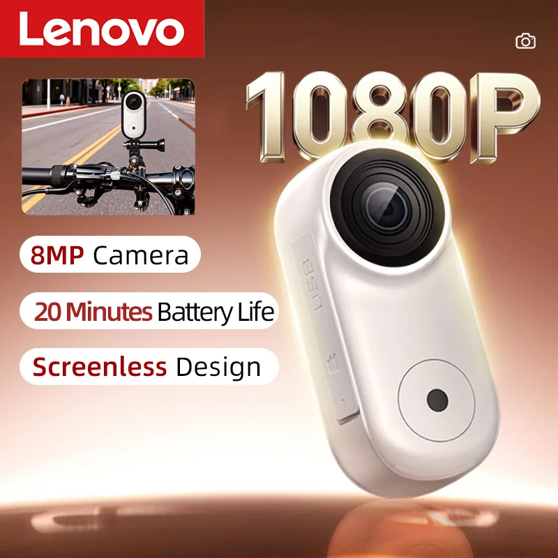 Mini caméra magnétique de poche Lenovo, étanche, 1080P HD, caméra d'action pour casque de moto, conduite, sports de plein air, enregistreur vidéo