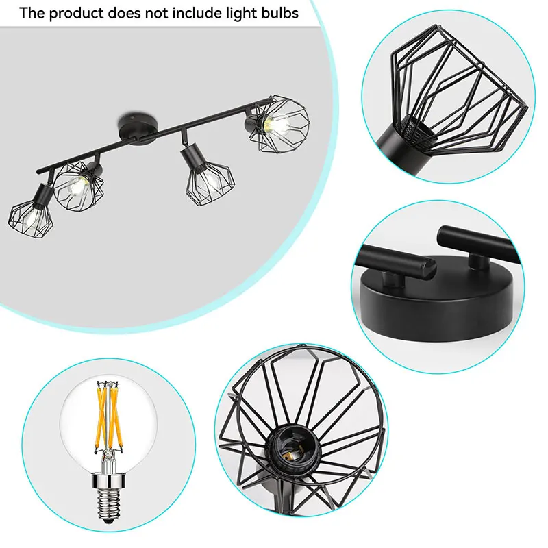 Metal Chandelier LED Ceiling Pendant Lamp E14/E26/E27 Adjustable Angle Spot Lights Living Room Decor Iron Frame Ceiling Lights