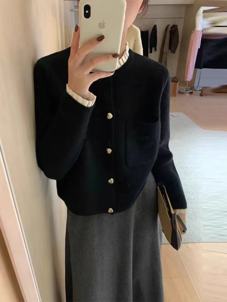 Camisola de renda plissada feminina jaqueta botão para baixo malha senhora coreano outono primavera malha único breasted cardigan suéteres