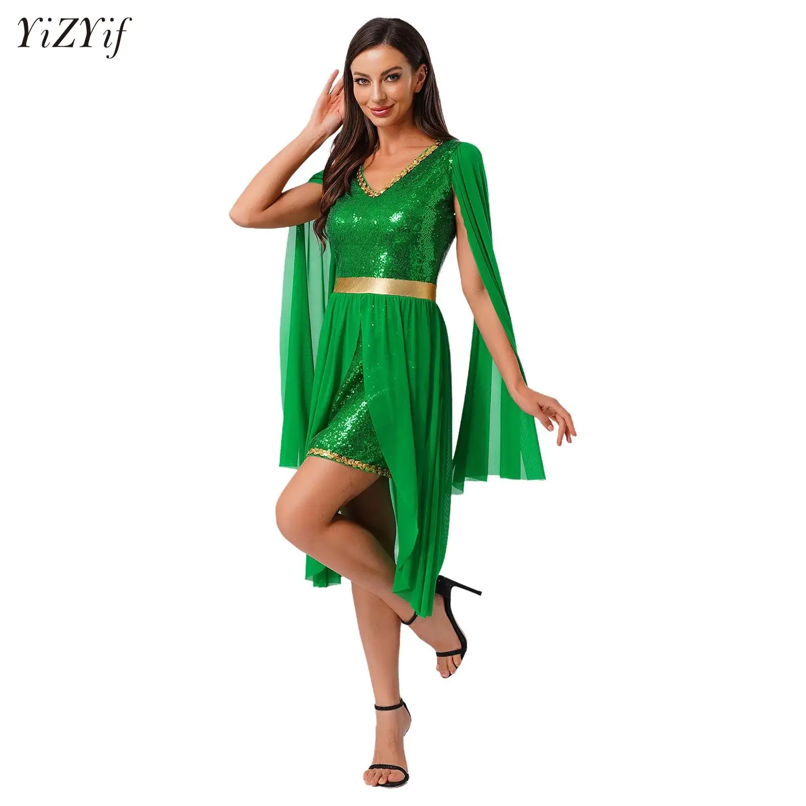 

Adult Classic Greek Princess Fairy Dress Womens Halloween Cosplay Costume Green Elf Dress Sexy Women's Athena Role Play Clothes
