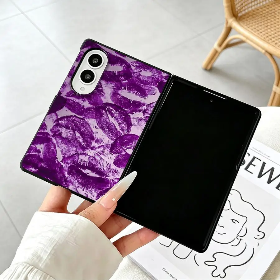 Purple Leaf Texture Case for Samsung Galaxy Z Fold 8 ZFold8 Z Fold8 Wide ZFold Wide Luxury Phone Cover