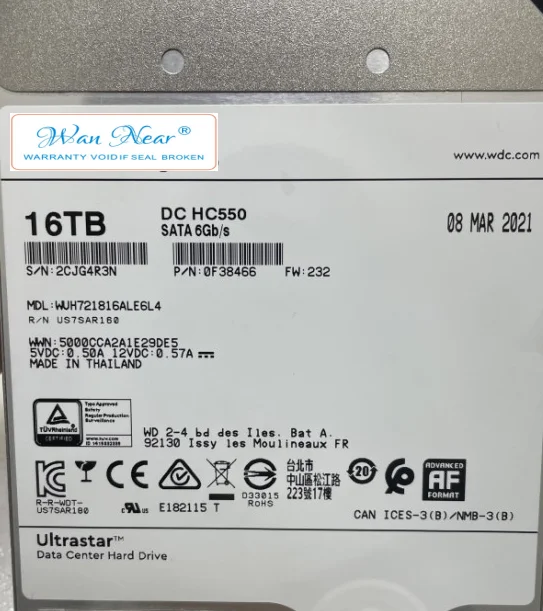 

For DC HC550 WUH721816ALE6L4 7.2K SATA3 Helium 16TB