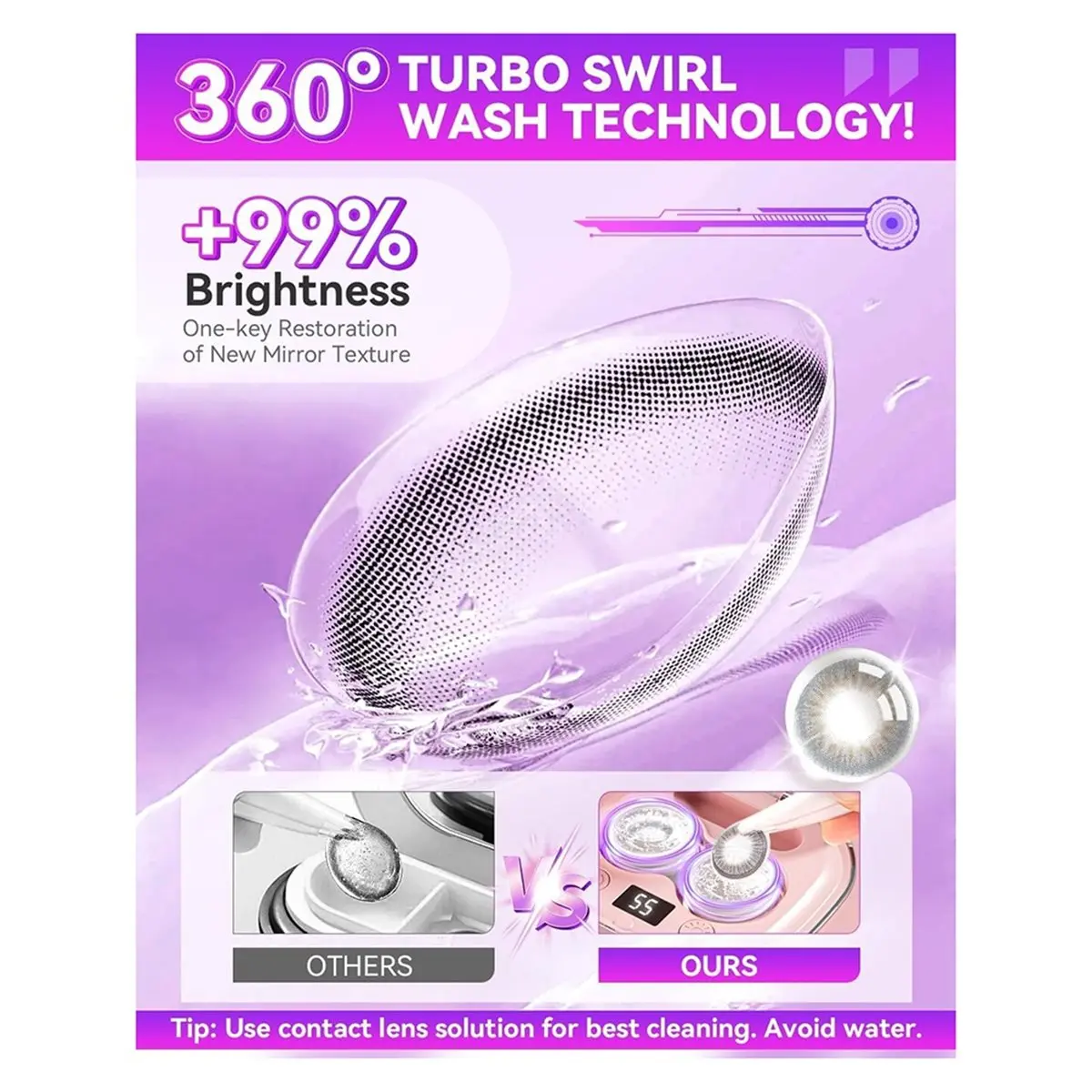 [NEW] Ultrasonic Contact Lens Cleaner Gentle Cleaning & 99% Brightness, Portable Contact Lens Care Tools Home Travel