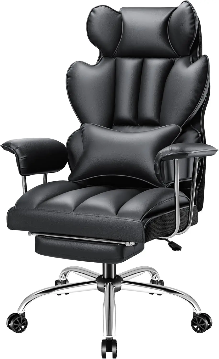 

Big And Tall Office Chair, High Ba Leather Gaming Chair With Footrest, Reclining Ergonomic Executive Chair With Lumbar Support