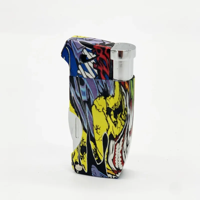 SPUNK Retro Metal Outdoor Windproof Butane Gas Lighter Rocker Arm Grinding Wheel Oblique Flame Pipe Cycle Use Lighter Cigar Tool image 3