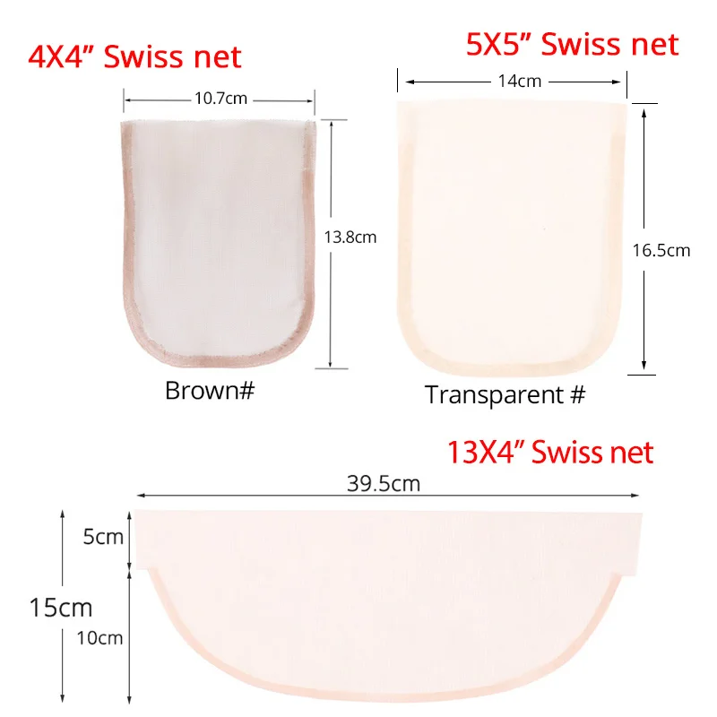 Swiss Lace Net para fazer perucas, hairnets transparentes para ventilação, tampas de fechamento, marrom, 2x4 ", 4x4", 1pc