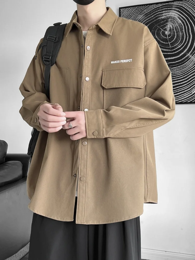 

Однотонная рабочая куртка для мужчин, весна 2025, новая модель, с длинным рукавом, повседневная, для подростков, в японском стиле, свободного кроя