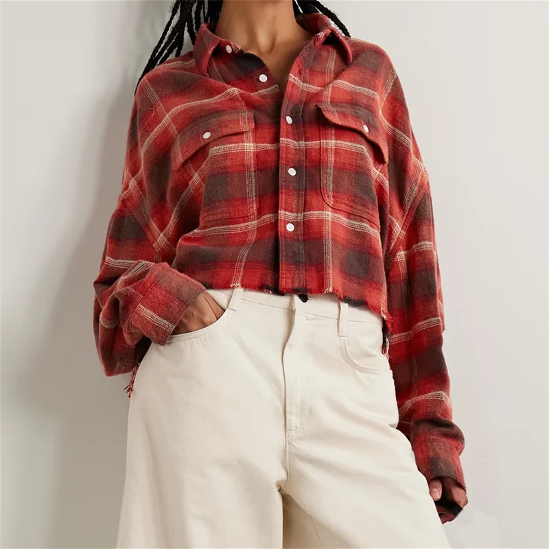 

Женская рубашка, новый зимний топ с длинными рукавами и воротником с кисточками на 2025 год. Однобортная свободная хлопковая женская блузка, женские топы.