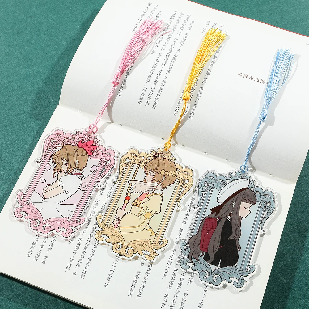 Kawaii Sweet Anime Card Cap tor Sakura Book Mark with Creberus Tassel Metal Bookmark for Women Girl Fans School Reading Supplies