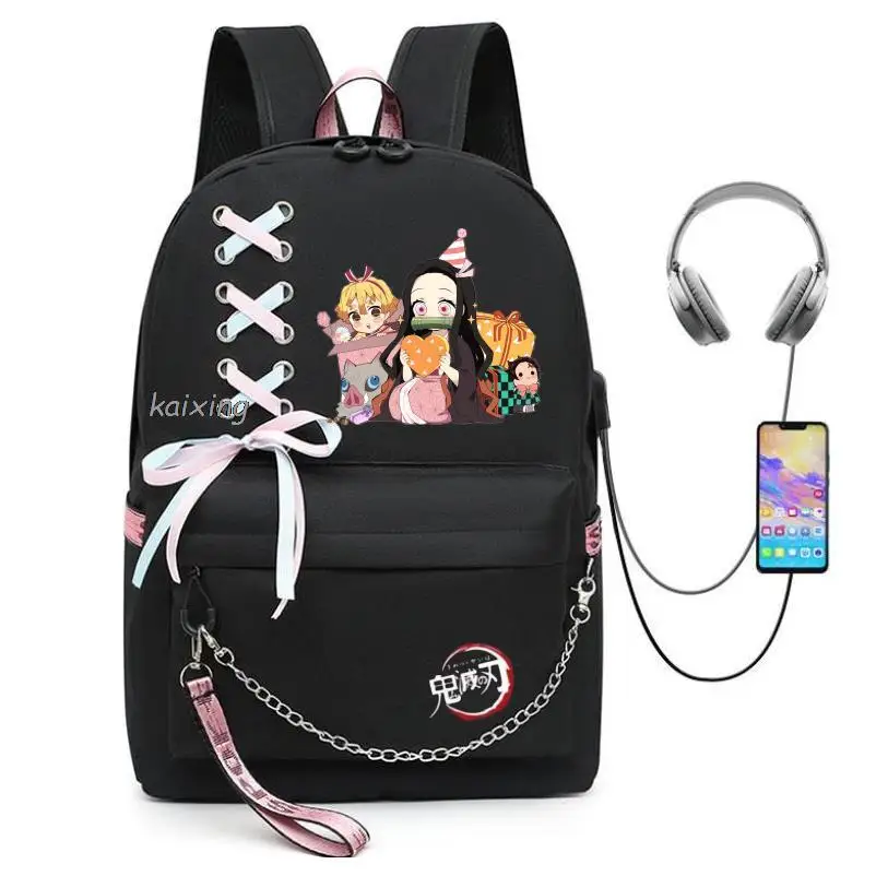 Mochila Kamado Nezuko Demon Slayer Kids Backpacks Women School Bags For Teenage Boys Girls Usb Charge Laptop Backpack Casual