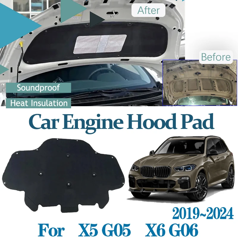 

for BMW X5 G05 BMW X6 G06 2019~2024 Car Hood Sound Pads Soundproof Fireproof Covers Auto Thermal insulation Mats Car Accessories