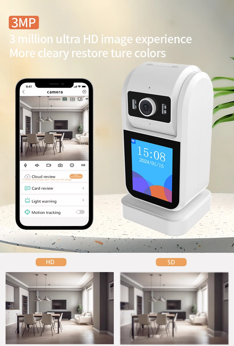 2,8-дюймовый IPS-дисплей, видеоняня 355 °   PTZ-камера 3-мегапиксельная двусторонняя аудиокамера ночного видения для защиты безопасности, камера видеонаблюдения