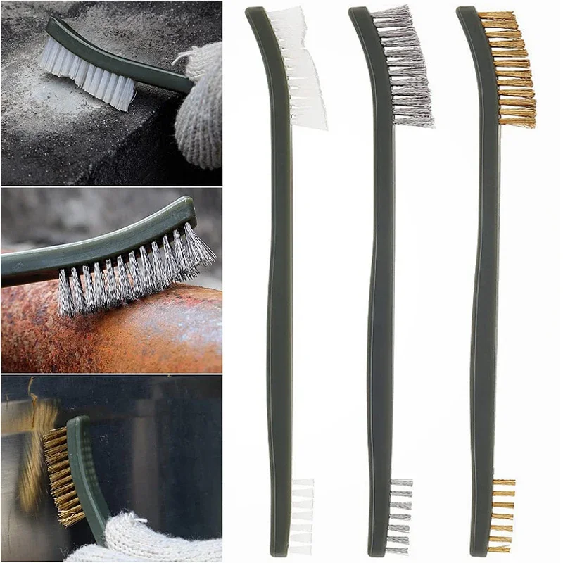 Multipurpose Double-end Steel Wire Brush & Nylon Pick Set Paint Remove Metal Scrubbing Polishing Burring Brush Car Cleaning Tool