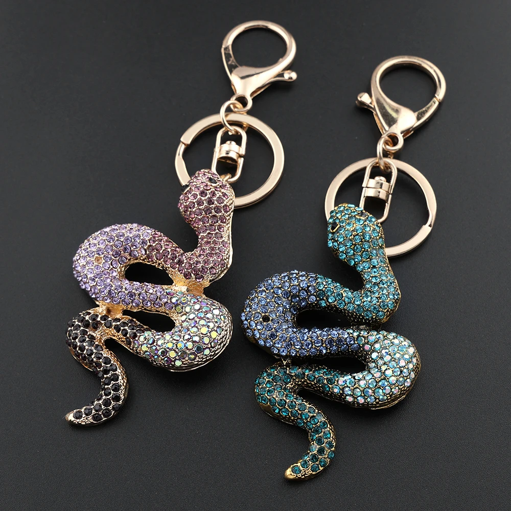 

Sparkle Crystal Snake Keychain Luxury Rhinestone Women Handbag Purse Pendant Souvenir Original Design Keyholder Jewelry Gift